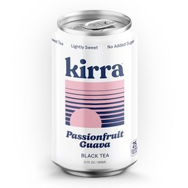 Kirra Paquete de 12 té helado orgánico, té negro de guayaba de maracuyá, ligeramente endulzado con jugo orgánico, sin azúcar añadido ni edulcorantes artificiales, latas de té helado, té de maracuyá +