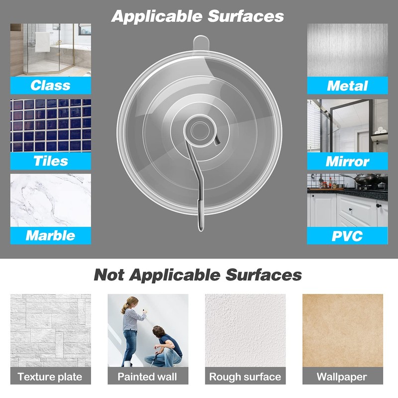 ETwinCoo 14 Pack Suction Cup Hooks,1.77 Inches Strongest Clear PVC