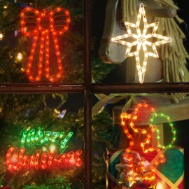 TWINGLEHOME 4 Pack 50L Christmas Window Silhouette Lights Decorations,Including: Santa x1,Bethlehem Star x1,Bow x1,Merry Christmas x1