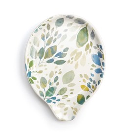 DEMDACO Blue Green Spring Leaves 6 x 4.5 Stoneware Spoon Rest