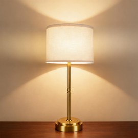 AWOKE 17.7-Inch Tall Cordless Table Lamp, 7500mAh Long-Lasting Battery Operated Light, Stepless Dimmable 3000K Warm Desk Lamp with Easy-Assembly DIY Fabric Shade for Bedroom and Nightstand
