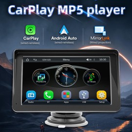 Portable Carplay Screen for Cars,Wireless Apple CarPlay and Android Auto Player, 7 Inch Touch Screen Bluetooth Hands-Free/Mirror Link/Map Navigation/Voice Control/TF Card/AUX for Cars, Trucks, SUVs