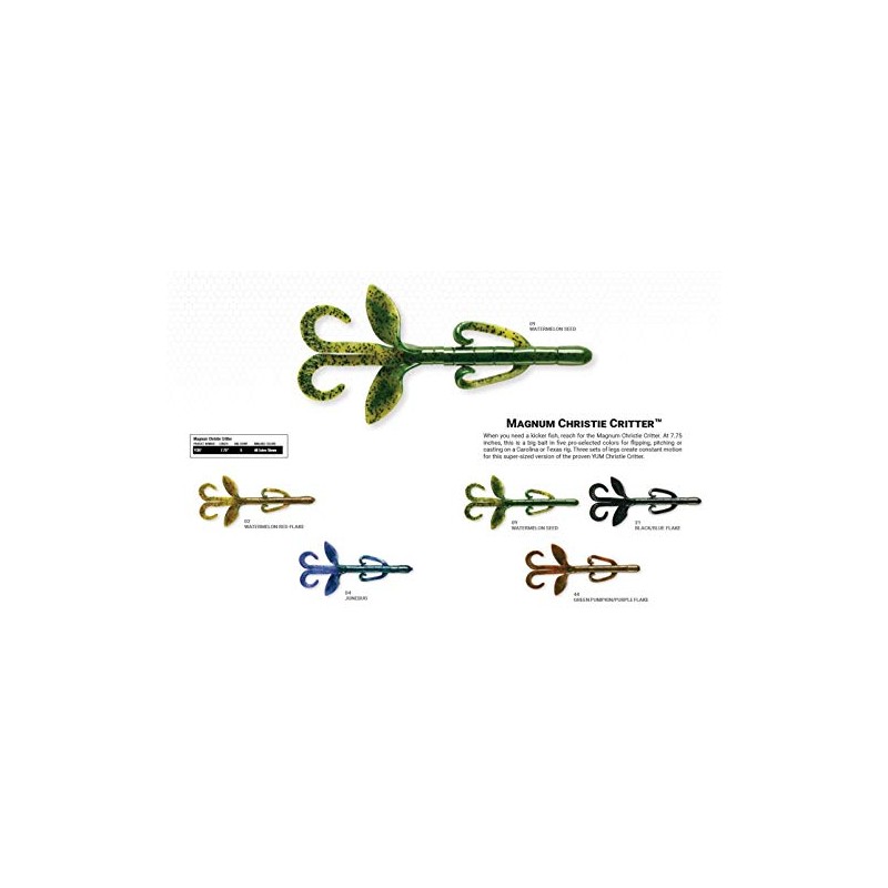 Yum YCR444 Christie Critter Soft Fishing Bait, Green Pumpkin/Purple Flake
