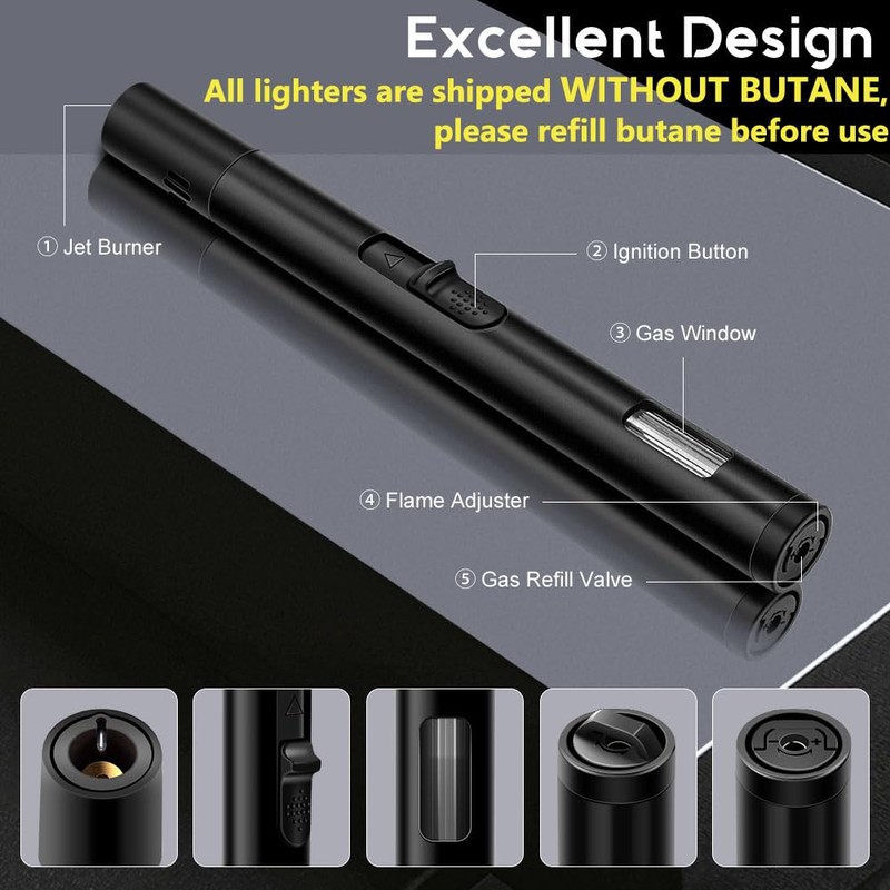 LcFun Torch Lighters 3 Pack Refillable Butane Lighter with Visible