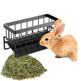 Kidemlra Hay Feeder for Rabbit, Guinea Pig, Bunny, Chinchilla, Heavy-Duty Metal Frame Hay Holder, Small Animal Basket Frame Metal Grass Holder Black, Reduce Mess 9x4x3 INCH.