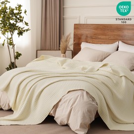 PHF Muslin Blanket Twin Size-Ultra Soft 50% Lyocell & 50% Cotton Blanket, Lightweight Breathable and Moisture Absorption Bedding, Cozy Woven Decor for All Season, 66"x90", Sand
