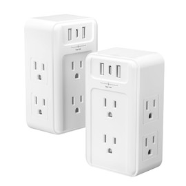 BN-LINK Multi Plug Outlet 2 Pack, 6 Wall Outlet Extender with 3 USB Charging Ports (1 USB C) Total 3.4A, 3-Sided Outlets Splitter Multiple Outlet Wall Plug for Home Office Dorm Room