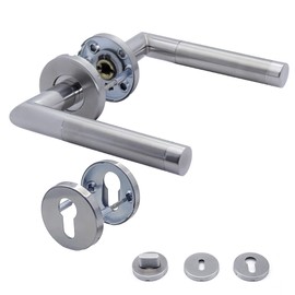 Generic APECS Door Handles for Front Door and Interior Doors, Door Handle Made of 304 Stainless Steel, Matte, for Front Door and Room Doors, Door Fitting, Exterior Door, Satined, with Round Rosettes,