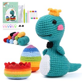 SwellishColor Crochet Kit for Beginners Kids,Crochet Starters Kit for with Crochet Accessories,Kid's DIY Crochet Animal Kits with Step-by-Step Video Tutorials,Christmas Decorations DIY Gifts-Dinosaur