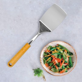 Fackelmann BIO Solid Turner, Spatula, Stainless Steel Function Head With Wood Fibre Handle, 31.5x10x4cm, Silver & Light brown/Orange