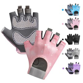 CubePlug Boys Girls Non-Slip Cycling Gloves Half Finger - Padded Grips Palm for Unisex Children, Ideal for Summer Riding, MTB, Bike, Sports, Hiking, Climbing, and Gym (Pink, M)