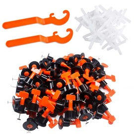 Tile Levelling System Kit, Pack of 100 Tiles, Laying Aid Set, Reusable, with 200 Tile Spacers and 2 Special Keys, for Wall and Floor Tiles of 3-16 mm Thick