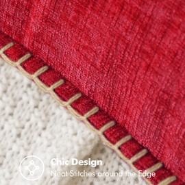 MIULEE Pack of 2 Christmas Pillow Covers 18x18 Inch Red Farmhouse Decorative Throw Pillow Covers with Stitched Edge Soft Chenille Solid Dyed Couch Pillow Covers for Sofa Bed Living Room