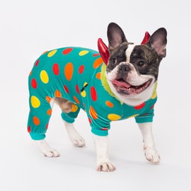 Fitwarm Disfraz de monstruo de perro de Devil Horns, disfraces divertidos para perros pequeños, niño y niña, traje de mascota, azul azulado, verde lima, rojo, talla L