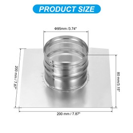 PATIKIL 4" Duct Connector Flange, Dryer Vent Wall Plate Square to Round Straight Pipe Flange Chimney Top Plate for Air Heating Cooling Ventilation Exhaust Fan HVAC System, 8"x8" Base