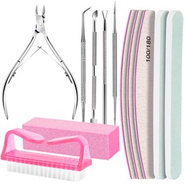 FANDAMEI 12-Piece Nail Files Set, 100/180 Double Sided Nail Files, Nail Polishing Files, Buffer Block, Cuticle Pusher, Corner Lifter, Nail Nipper Cutter, Nail Brush, Manicure & Pedicure Set