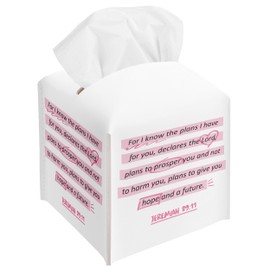 Pink Christian Tissue Box Cover, Christian Decor Gifts for Women Men, Square Decorative Tissue Box Holder with Bottom Belt, PU Leather Toilet Paper Cover for Tabletop Office Decor-A22
