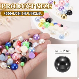 sourcing map 1300Pcs Half Pearl for Crafts, 4mm Plastic Half Flatback Imitation Pearls Cabochon Loose Beads Rhinestone for DIY Crafts Clothing Tumbler Shoes Embellishment Nail (Black)