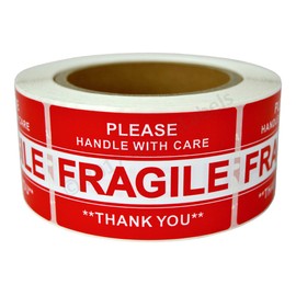 1 Roll ; 500 Labels per Roll, 2 x 3 Fragile Please Handle with Care Pre-Printed Labels/Stickers (2" x 3") - BPA Free!