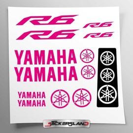 Sticker Set Compatible with Tank and Motorcycle Helmet | Clear Vinyl Base, Easy to Apply, UV Printing, Logo Lettering | Stickersland® - R6 New from 2015 to 2024 (Fuchsia - Pink)
