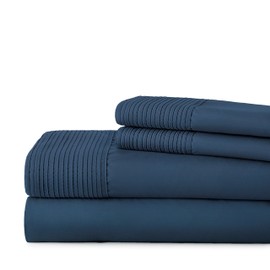 Southshore Fine Living, Inc. Vilano Pleats - 21 Inch Extra Deep Pocket, 4-Piece Sheet Set, Full, Dark Blue