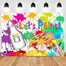 Let's Paint Party Backdrop for Art Paint Birthday Party Decorations, Art Painting Birthday Party Background for Photography, Watercolor Colorful Graffiti Splatter Paint Party Supplies 7x5ft