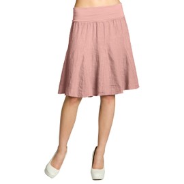 Caspar RO014 Women's Midi Summer Linen Skirt Knee-Length Summer Skirt with Stretch Waistband, pink