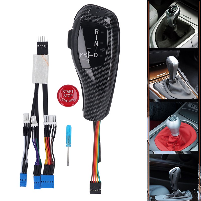 LED Gear Shift Knob Red Engine Start Button Cover Kit