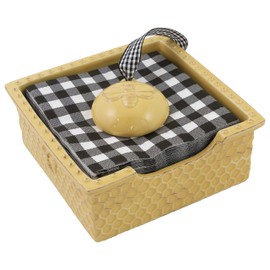 Boston International Stoneware Napkin Holder Caddy, Cocktail Size, Honeycomb