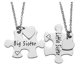 PiercingJ 2 Stücke Edelstahl Puzzle Ketten mit Big Sister/Little Sister Schrift Anhänger Halskette Freundschaftsketten Partner-Anhänger mit Kette für Schwester Freundin