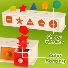 Aizweb Color Shape Sorting Toy for Toddler 1-3 Year Old, Wooden Montessori Toy Shape Sorter Color Matching Box Game, Preschool Early Educational Learning Sensory Toy for Baby Boy Girl 1 2 3 Year Old