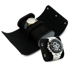 BAIGIO 2 Slots of the Cylindrical Watch Box Watch Roll 2 Watches Travel Case Transport Box Watch Travel Case Leather Roll Box Watch Storage Watch Bag Leather (Black)