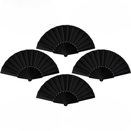 Zhenghebuy Folding Hand Fan,4 Pcs Small Portable Folding Fan,Black Fabric Hand Fans,Chines Handheld Fans for Dancing,Cosplay Props,Decorations,Gifts