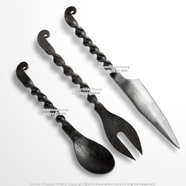 Munetoshi Handmade Medieval Iron One Piece Fork Spoon Knife Utensils Cutlery Set Camp Kits