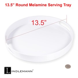 LINDLEMANN White Serving Tray Large Melamine Platter Round Breakfast Trays with Handles for Coffee Table Ottoman Living Room Bathroom & Home Décor (13.5")