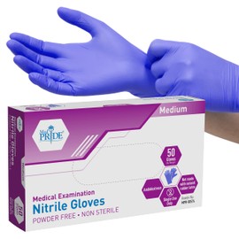 MED PRIDE Puncture-Resistant Nitrile Gloves for Women, Latex & Powder-Free, Textured Fingertips, Medium Size, Ideal for Healthcare and Food Service -Medical Exam Gloves [Box of 50]- Disposable