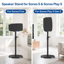 Upgraded Height Adjustable Floor Speaker Stand for Sonos Five & Play 5 Speaker Stand Support Vertical & Horizontal Speaker Floor Stand for Sonos Play 5 Gen 2 and Sonos Five Stand with Cable Management