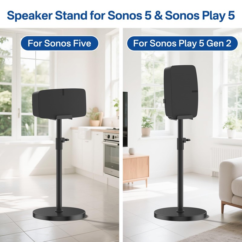 Upgraded Height Adjustable Floor Speaker Stand for Sonos Five &