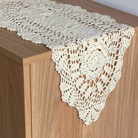SouthMage Hand Crochet Lace Table Runner Farmhouse Boho Dresser Scarf (12" x 52")