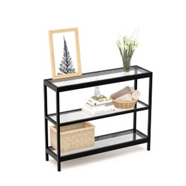 Evajoy Console Table, 35" Entryway Table with 3 Tiers, Open Sofa Table with Tempered Glass for Living Room, Foyer, Entryway, Bedroom, Hallway, Black