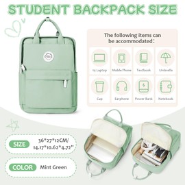 HYC00 Unisex Lightweight Backpack School Bag Water-resistant Casual Rucksack fits 14 inch Laptop for Boys Girls Travel Backpack Bookbag Men and Women College Daypack,Mint Green
