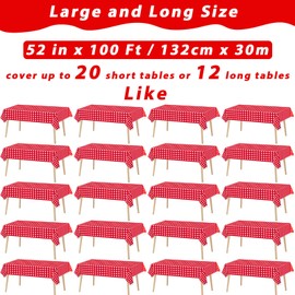 Red and White Checkered Tablecloth Roll 52 in x 100 Ft Red Checkered Picnic Party Supplies Camping Party Tablecloth for Indoor Outdoor Events Family Banquet Parties and Celebrations（Plastic ）