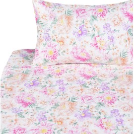 J-pinno Pink Purple Various Floral Flower Bloom Twin Sheet Set Girls Kids Teens Bed Bedroom Decoration Gift, 100% Cotton, Flat Sheet + Fitted Sheet + Pillowcase Bedding Set(Flower Kiss, Twin)