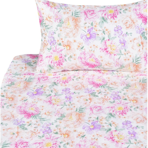 J-pinno Pink Purple Various Floral Flower Bloom Twin Sheet Set
