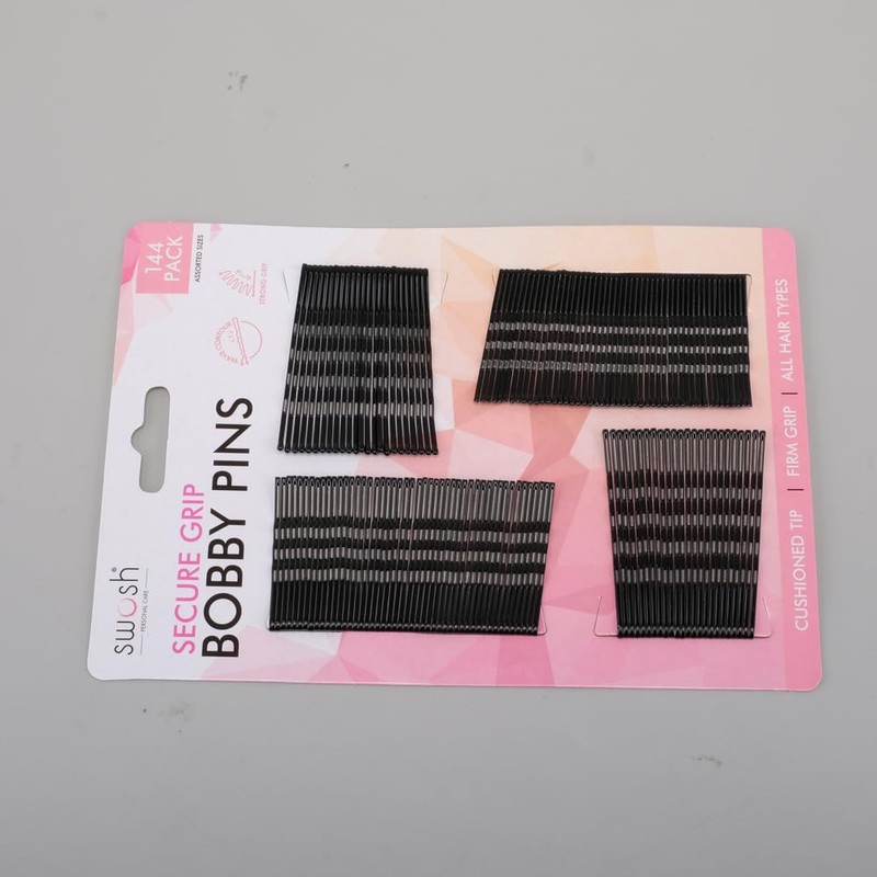 Swosh Bobby Pin Set, Black (Pack of 144)