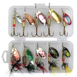 huaaiji 10Pcs Spinner Bait Set Multi Colored Fishing Spinners Lures Baits Fishing Lures with Box for Trout Salmon Bass