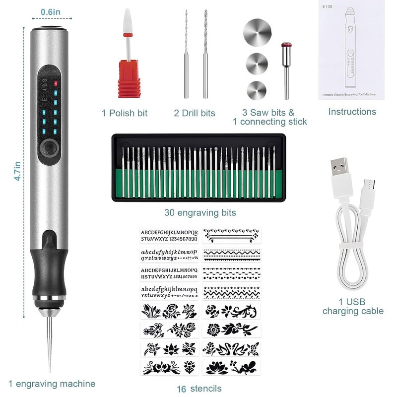 USB Rechargable Cordless Engraving Pen with 37bits,Mini Electric Engraver Pen