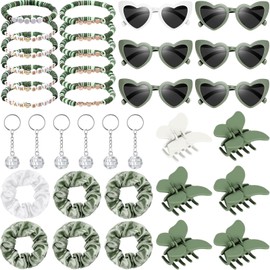 Zeyune 36 Pcs Friendship Bachelorette Party Favors Sage Green Bridesmaid Gift Set Include Scrunchies Hair Clips Sunglasses Disco Ball Keychains Team Bride Bracelet for Bachelorette Wedding Party Favor