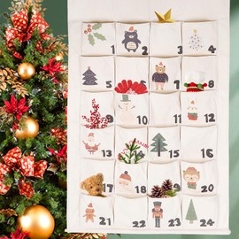 Fabric Advent Calendar with 24 Pockets, Advent Calendar for Hanging, Advent Calendar for Filling, Reusable Christmas Felt Countdown Calendar, Felt Advent Calendar Wall with Pockets for Decoration