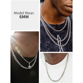 ChainsHouse Fashion 316L Stainless Steel Cuban Necklace - 3 / 6 / 9 / 12 mm Wide - Silver / Black / Gold Colour Men’s Necklace / Hip hop Chain - Various Chain Lengths (46 / 55 / 66 / 71 / 76 cm) Great Birthday Gift, Stainless Steel